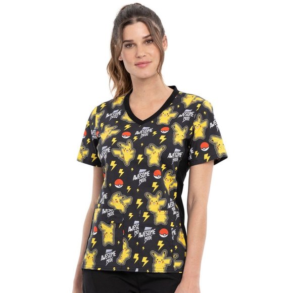 Pokemon Tooniforms - Cherokee Licensed- V-NeckKnit Panel Top Small
